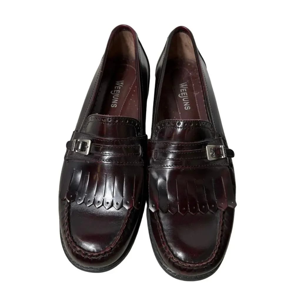 Vtg 90s Bass Weejuns 6.5 Harper Kiltie Fringe Loafers Leather Oxblood Burgundy